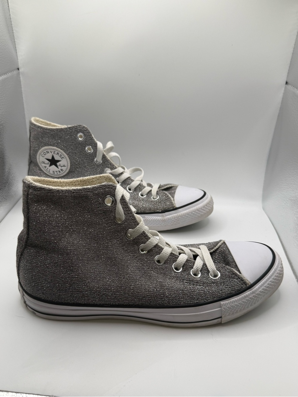 Converse High Top Sneakers in Metallic Gray and White - Picture 3 of 10
